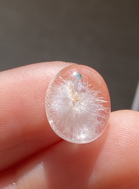 天然水晶白兔毛花吊坠裸石蛋面DIY兔毛水晶饰品可做戒指一物一图