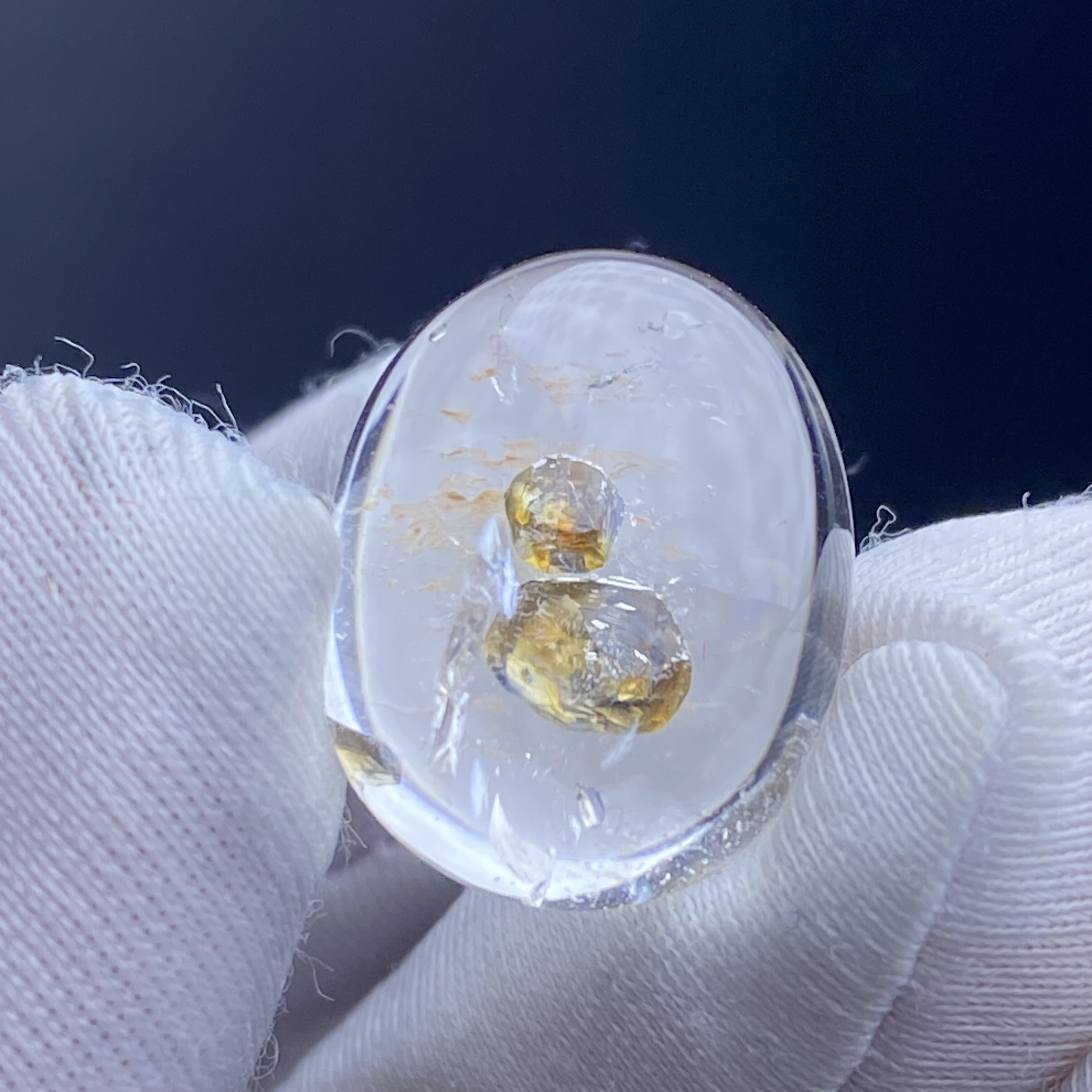 天然水晶包裹体黄色矿石吊坠蛋面DIY水晶饰品项链可做戒指