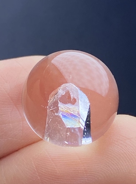 天然水晶包裹体七彩晶中晶吊坠圆珠DIY水晶单珠饰品项链13mm