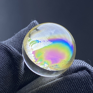 天然水晶包裹体黄胶花彩虹吊坠圆珠DIY水晶单珠饰品项链挂坠15mm