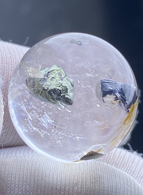 天然水晶包裹体双色蓝铜矿吊坠圆珠DIY铜矿单珠饰品项链17.5mm