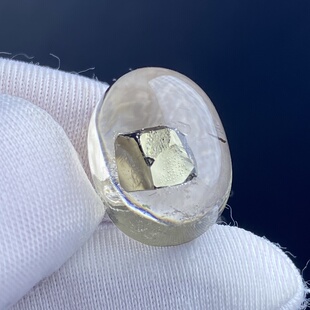 天然水晶包裹体黄铜矿吊坠裸石蛋面DiY水晶饰品项链可做戒指