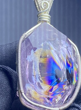 天然紫水晶彩虹吊坠裸石紫晶七彩饰品项链挂坠 一物一图