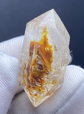 天然水晶油胆双尖吊坠男女款水胆饰品项链一物一图