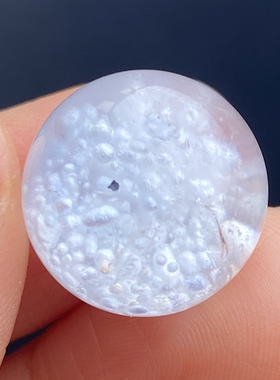 天然水晶浅蓝兔毛毛团吊坠圆珠DIY水晶单珠饰品项链15.5mm