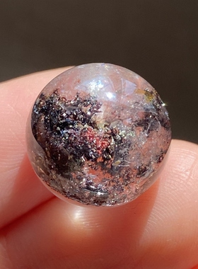天然水晶包裹体双色铜矿吊坠圆珠DIY铜矿单珠饰品项链14.5mm