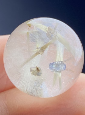 天然水晶发晶共生蓝矿吊坠圆珠DIY矿石单珠饰品项链18mm一物一图