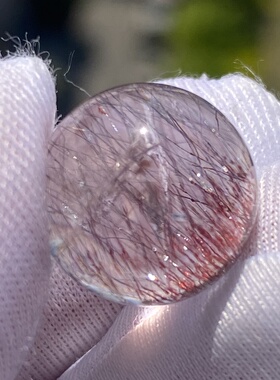 天然水晶超七紫晶发吊坠圆珠DIY紫发晶单珠饰品项链14.5mm