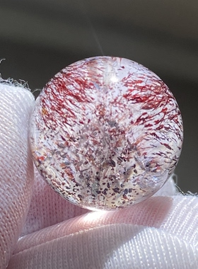 天然水晶超七紫红发云母银山金字塔吊坠圆珠DIY紫发晶单珠15mm