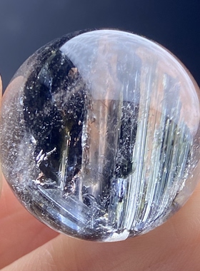 天然水晶包裹体双色蓝绿碧玺吊坠圆珠DIY碧玺单珠饰品项链20mm