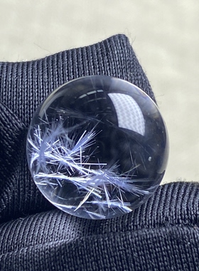 天然水晶包裹体蓝发晶吊坠圆珠DIY蓝线石单珠饰品项链13mm