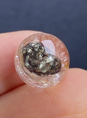 天然水晶包裹体铜矿吊坠圆珠DIY铜矿单珠饰品项链12mm一物一图