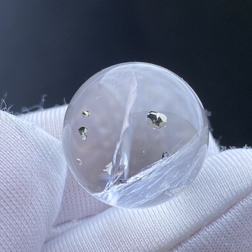 天然水晶包裹体黄铜矿彩虹吊坠圆珠DIY铜矿单珠饰品项链16mm