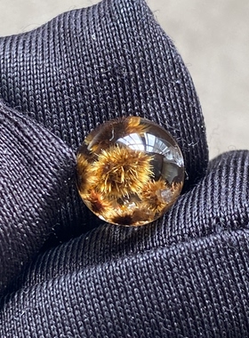 天然水晶发晶花吊坠圆珠DIY发晶单珠饰品可做戒指8mm一物一图