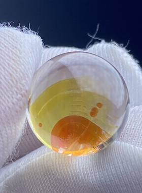 天然水晶七彩红黄胶花吊坠圆珠DIY彩虹黄胶花单珠饰品项链13.5mm