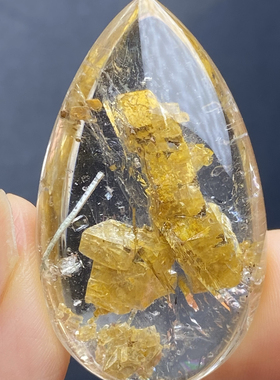 天然水晶包裹体黄色矿石吊坠裸石男女款水晶项链挂坠 一物一图