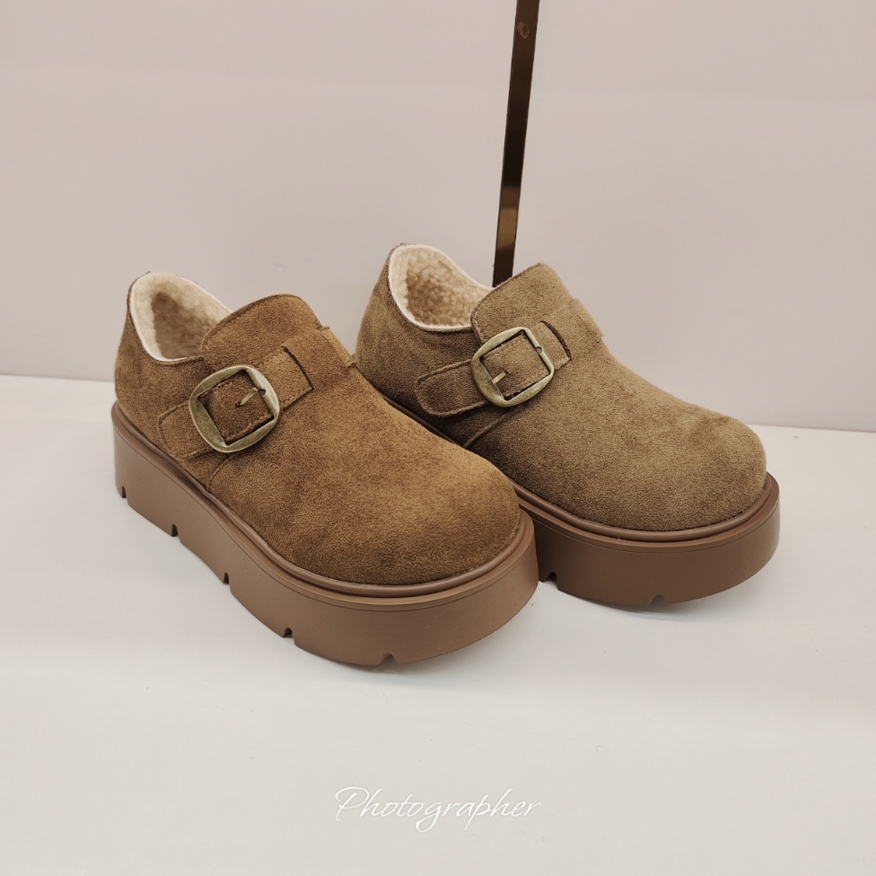 2025冬季新款实体店女鞋2663厚底勃肯鞋加绒百搭圆头轻便毛毛鞋