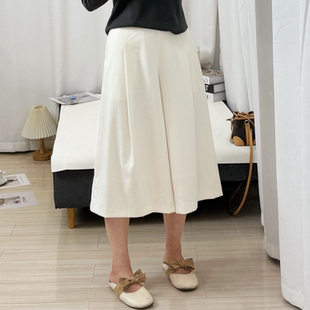 日单贵牌高腰A字阔腿裤女秋冬显瘦后松紧挺括8分气质休闲裤 裙裤