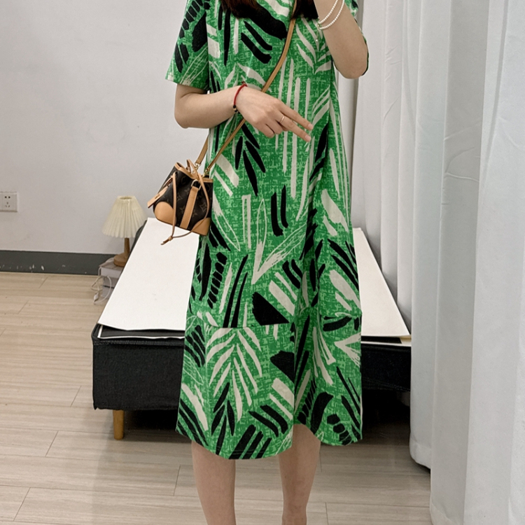 100%亚麻宽松慵懒短袖连衣裙女