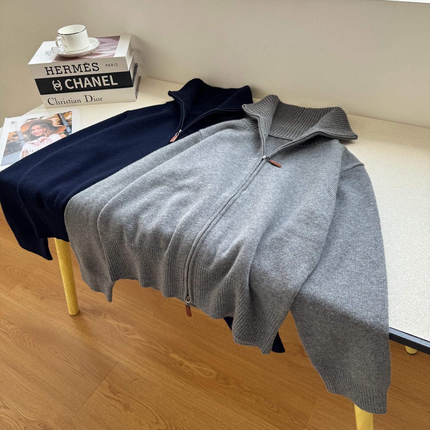 100%羊毛双头拉链加厚毛衣外套女