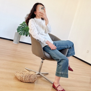 日单贵牌复古设计感100%棉花边领柔软亲肤减龄森系女打底衫 上衣