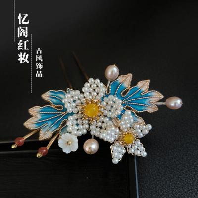 手工汉服古风烧蓝滴油景头饰簪子