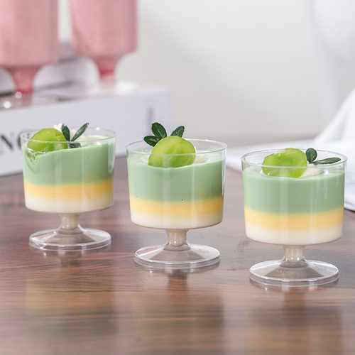 60ml迷你一次性高脚小酒杯硬塑加厚圆形甜品小口品尝杯慕斯航空杯