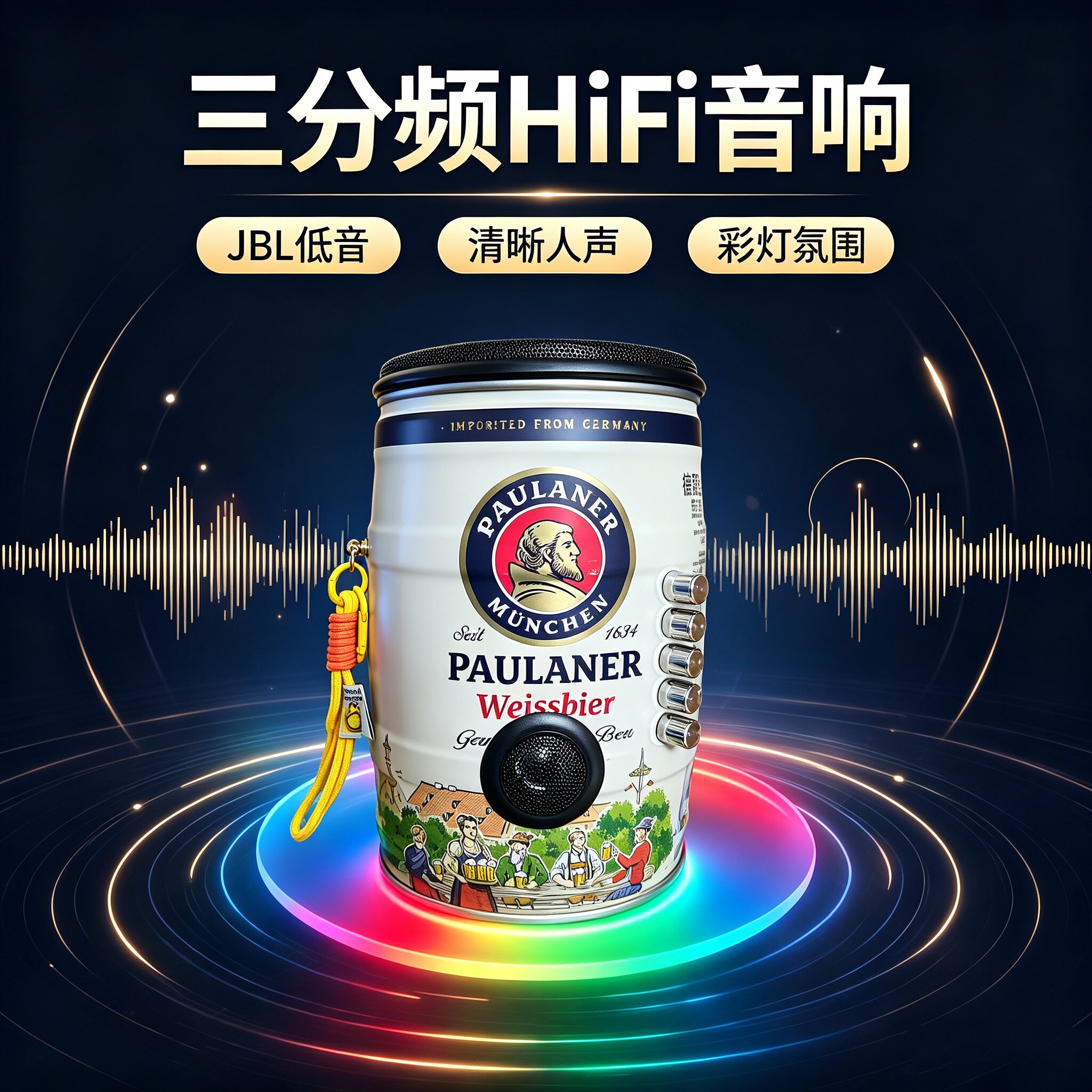 DIY德国柏龙酒桶音响三分频HiFi蓝牙哈曼低音创意氛围彩灯音箱