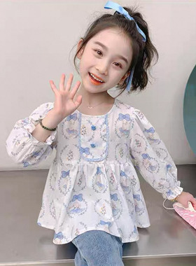 女童衬衫春装2026春秋新款洋气宝宝上衣时尚儿童长袖衬衣娃娃衫潮