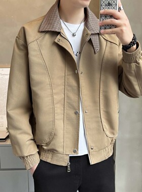 2025春秋季男士夹克衫韩版潮流休闲撞色翻领外套男夹克上衣服潮牌