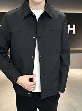 翻领简约夹克外套男士春秋季2025新款中青年休闲纯色工装上衣服潮