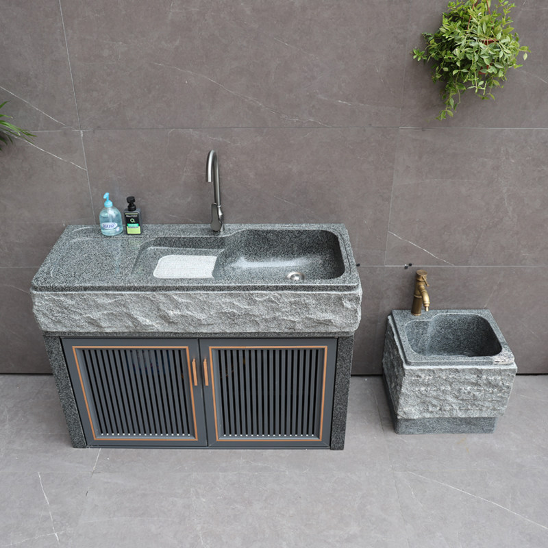 天然大理石洗衣池带搓板一体庭院水池石头手台盆家用户外洗菜水槽