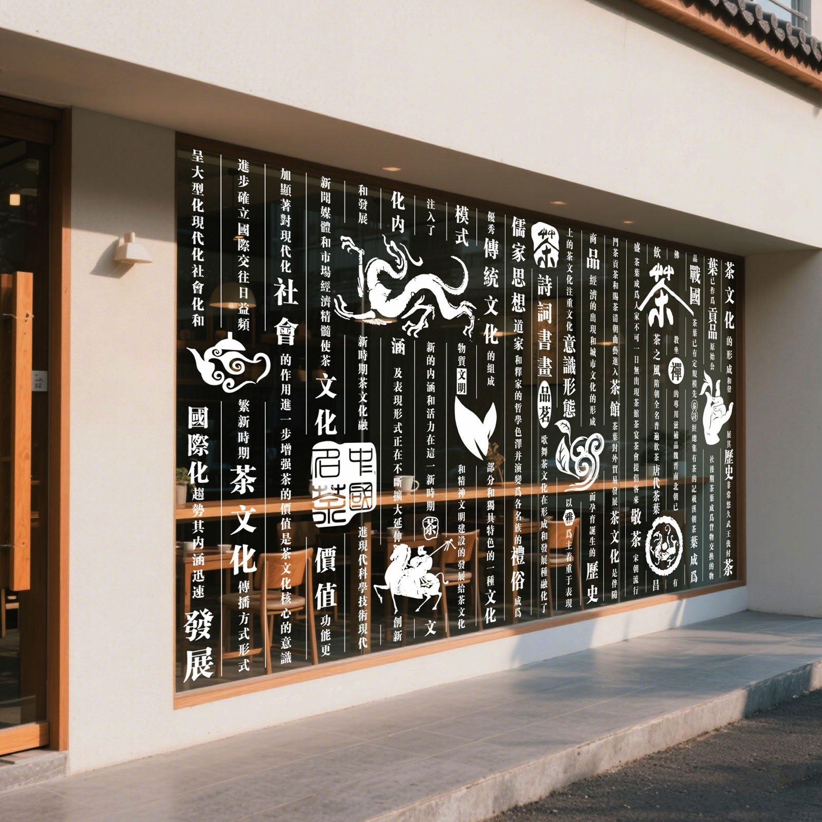 茶文化传统国风文字禅茶叶店铺茶室创意橱窗玻璃门贴纸画静电美化