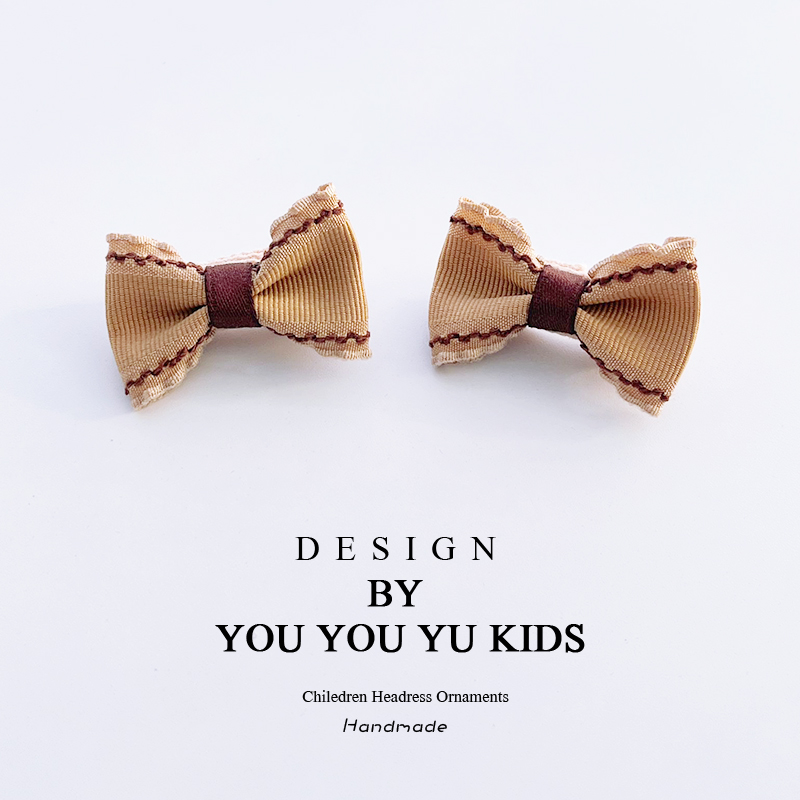 儿童奶咖色蝴蝶结发夹可爱发卡子女童刘海夹女孩发绳边夹头饰