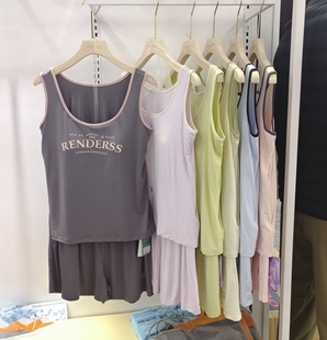 富欣娜2900女士夏季带胸垫跨栏吊带背心短裤莫代尔家居服睡衣套装