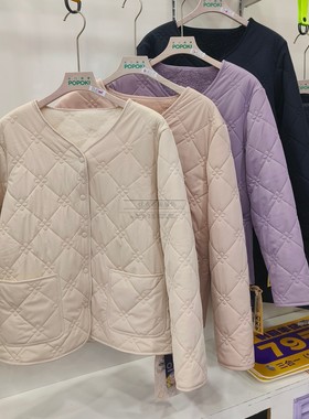 POPOKI秋冬轻暖女士棉上衣短款绵羊毛棉服外套宽松休闲上衣6025