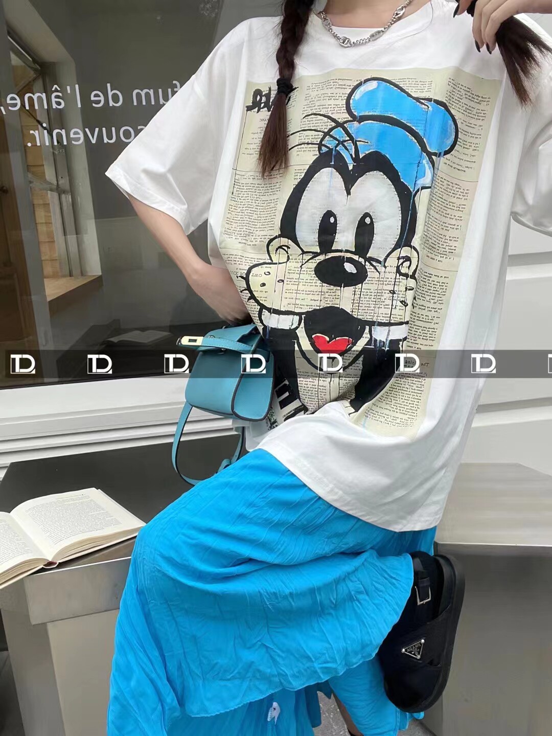 时尚休闲潮流时尚短袖T恤女23春新卡通字母印花大版宽松显瘦上衣