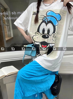 时尚休闲潮流时尚短袖T恤女23春新卡通字母印花大版宽松显瘦上衣