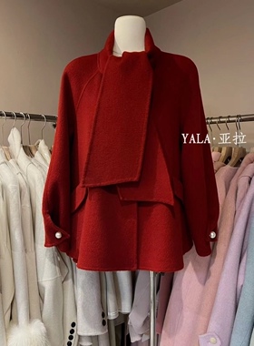 YALA亚拉高品质双面呢毛呢外套女冬季气质100澳毛加厚呢子大衣