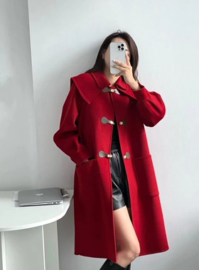 双面羊绒大衣女秋冬2022年小香风高级感中长款毛呢廓形设计感外套