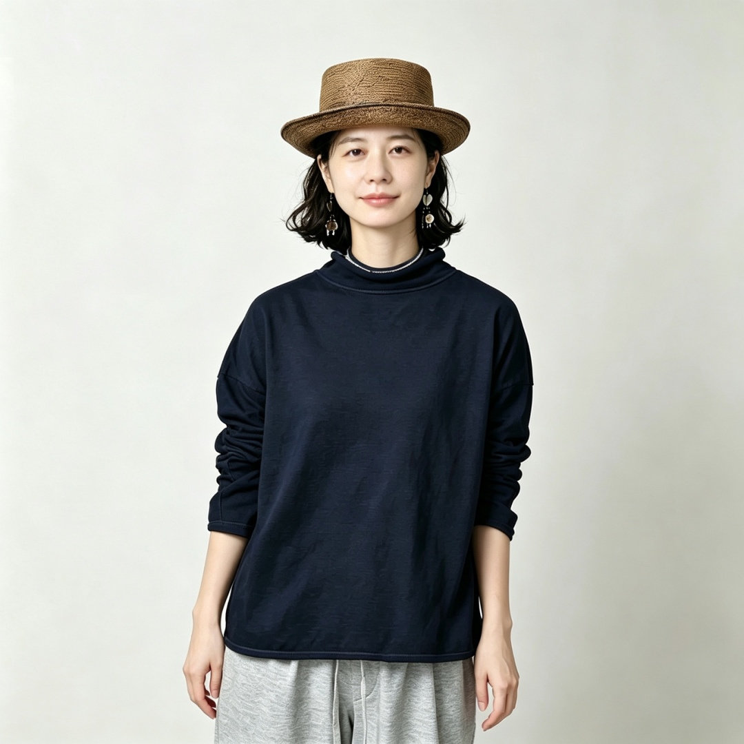 日系贵牌数字R竹节棉长袖T恤女