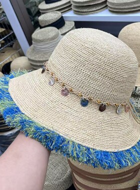 日系大沿拉菲草帽子女夏出游时尚草帽海边度假沙滩遮阳防晒太阳帽