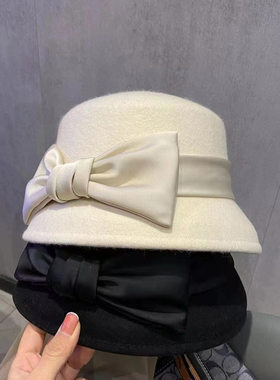 出游盆帽女羊毛呢显脸小名媛秋冬