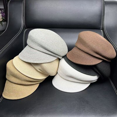 高品质fever同款~特细草帽子女性春夏法式鸭舌帽显脸小贝雷帽礼帽