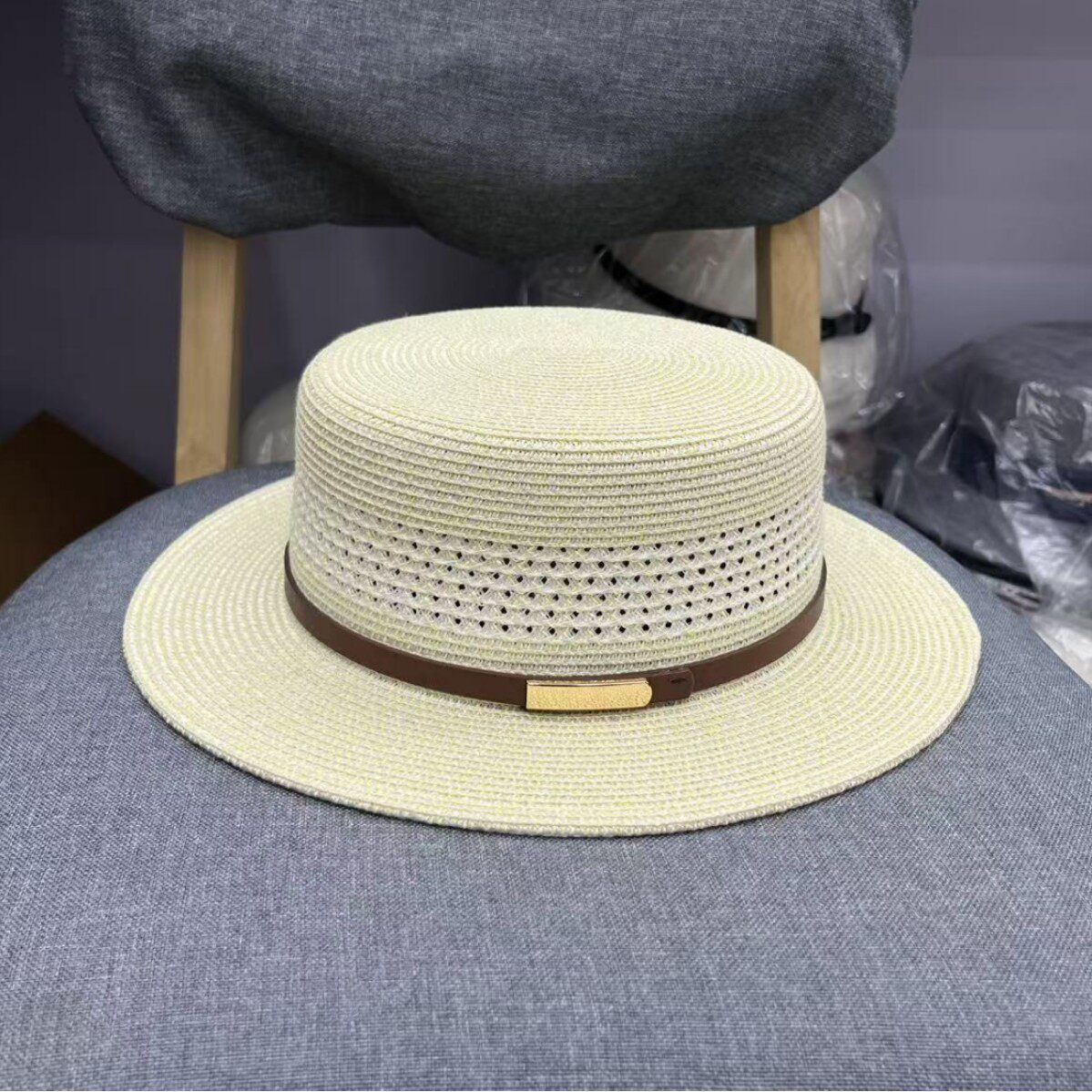 台湾细辫草帽女夏季出游逛街镂空透气遮阳帽法式复古英伦小礼帽男