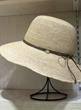 法式大檐拉菲草帽手工草编沙滩帽遮阳防晒夏季钩针凉帽海边太阳帽