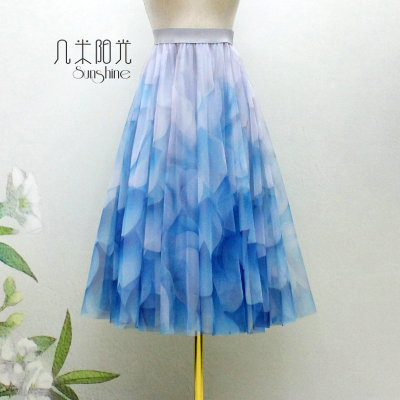 时尚渐变印花裙垂感显瘦半裙长裙