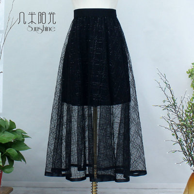 亮片时尚格子网纱裙长裙时尚