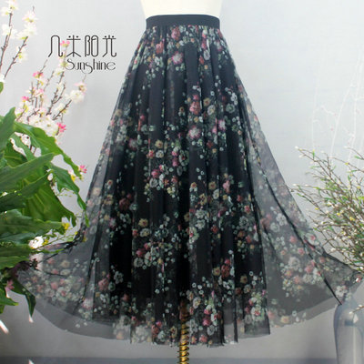长裙仙女百搭A型印花半身裙纱裙