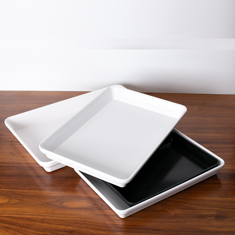 黑色密胺菜盘塑料方盘长方形托盘凉菜盘子熟食卤菜展示柜冷藏盘